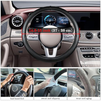 All Black Car Steering Wheel Cover, Nappa Leather, Bottom Color Blocking, Universal 14.5-15 Inch Leather Anti-Slip Breathable Auto Steering Wheel Covers for Men Women - color: All Black