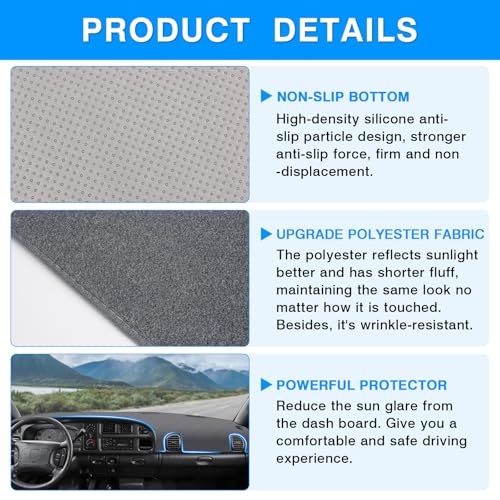 Autorder Gray Dashboard Cover Mat for Dodge Ram 1500 2500 3500 1998-2001 Accessories Dash Cover Upgrade Polyester Dash Mat Sunshade Glare UV Rays Protector - size: Gray 1998-2001 Dodge Ram