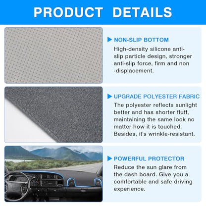 Autorder Gray Dashboard Cover Mat for Dodge Ram 1500 2500 3500 1998-2001 Accessories Dash Cover Upgrade Polyester Dash Mat Sunshade Glare UV Rays Protector - size: Gray 1998-2001 Dodge Ram