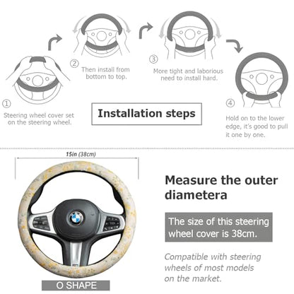 Beige Spherical Flowers Steering Wheel Cover Auto Embroidery Steering Wheel Protector, Anti-Slip, Breathable, Absorbing Sweat, Universal Car Accessories 14.5–15 inch,Fit for Most Car, Trucks, SUV - style: Beige Spherical Flowers JQ