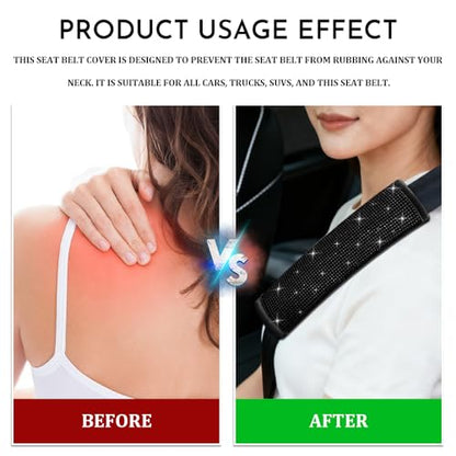 2PCS Bling Seat Belt Covers, Seat Belt Cover Pad, Car Seatbelt Shoulder Pads with Rhinestone, Auto Accessories Comfortable Automotive Neck Shoulder Mat Cushion for Car Truck SUV (Black) - color: Black
