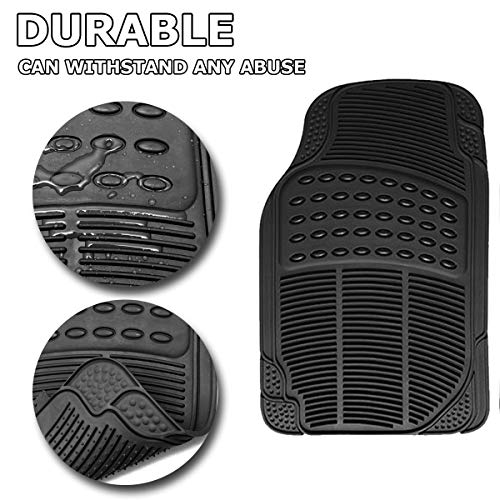 VaygWay Universal 3 Piece Heavy Duty Front and Rear Black Rubber Floor Mats - Premium Quality Trimmable Universal Fit All Weather Protection Floor Mats for Car Van SUV Truck - style: Front and Rear Car Floor Mat