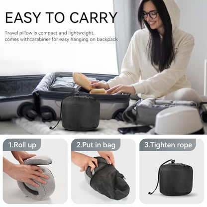 SZXYX Neck Travel Pillows - 100% Pure Memory Foam Neck Pillow for Airplanes, Comfortable Breathable Cover, 360° Support Stowable Pillows for Sleeping, Car, Airport Travel Essentials, Gray