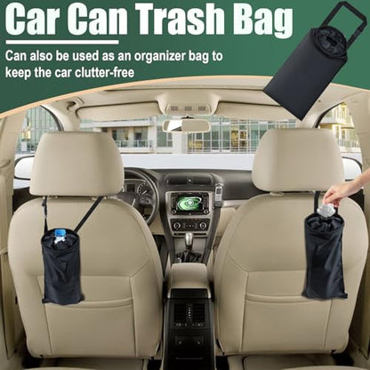 2 PCS Car Trash Bags, Car Accessories Washable Garbage Bag Hanging, Detachable Trash Can with Top Elastic Vent & Sticky Strap Bottom Opening, Seat Back Tash Bag for Cars,Travelling,Outdoor