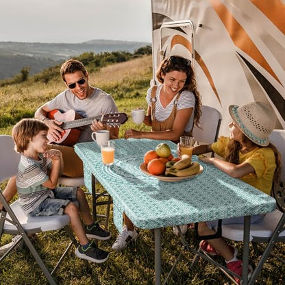 Fitted 8Ft Picnic Table Cover with Chair Covers Elastic Polyester Stain Resistant Reusable Camping Table Cloth Patio Family Glamping Things Hiking Rv Traveling Needs Gifts for Grandparents - color: Green Bohemia, size: 96*30Inch