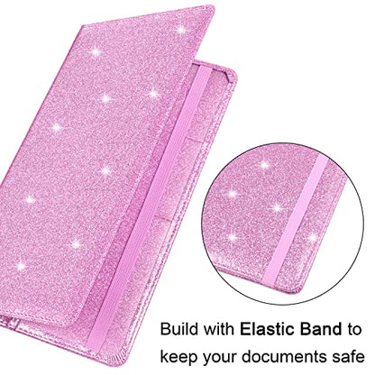 Wisdompro Car Document Holder Organiser, PU Leather Vehicle Insurance and Registration Holders Wallet Case for ID Card, Driving Licence, Key Contact Information Cards - color: Glitter Pink
