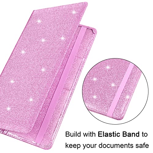 Wisdompro Car Document Holder Organiser, PU Leather Vehicle Insurance and Registration Holders Wallet Case for ID Card, Driving Licence, Key Contact Information Cards - color: Glitter Pink