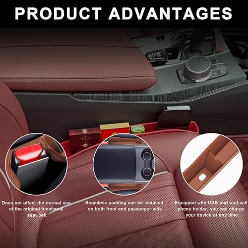 2 PCS Car Seat Gap Filler Organizer, Multifunctional Auto Side Seat Gap Filler Phone Holder, Universal Vehicle Storage Box Fill Gap Space Between Seats and Console (Dark Brown) - color: Dark Brown