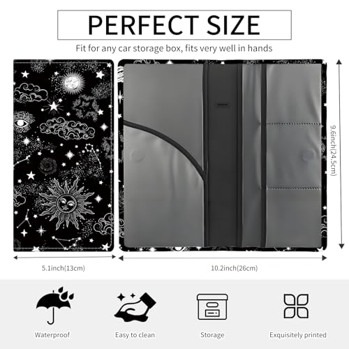 Premium Car Registration and Insurance Card Holder, Cute PU Leather Car Document Holder, Vehicle Glove Box Car Organizer with Magnetic Closure for Driver License, Cards Black Celestial Sky - color: Black Celestial Sky