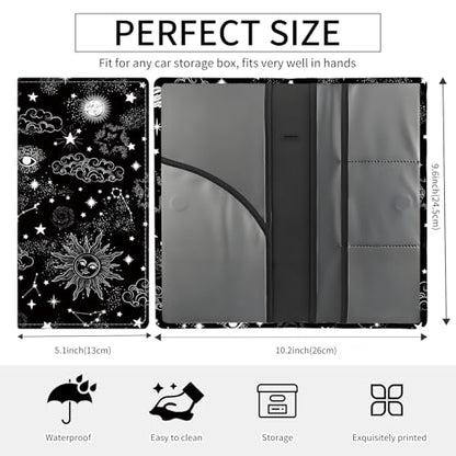Premium Car Registration and Insurance Card Holder, Cute PU Leather Car Document Holder, Vehicle Glove Box Car Organizer with Magnetic Closure for Driver License, Cards Black Celestial Sky - color: Black Celestial Sky