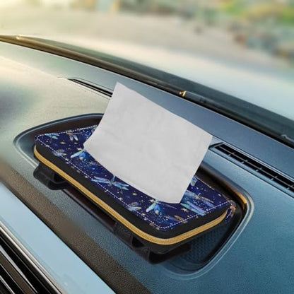PU Leather Visor Tissue Holder Car Sun Visor Tissue Box Holder Dragonflies Leather Napkin Holder - color: Dragonflies
