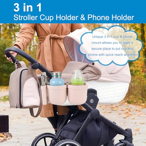 Accmor Stroller Cup Holder with Phone Holder, Bike Cup Holder, Universal Cup Holder for Uppababy Nuna Doona Strollers, 2-in-1 Cup Holder for Walker, Wheelchair, Scooter - color: Double Holder-All Crystal Pink