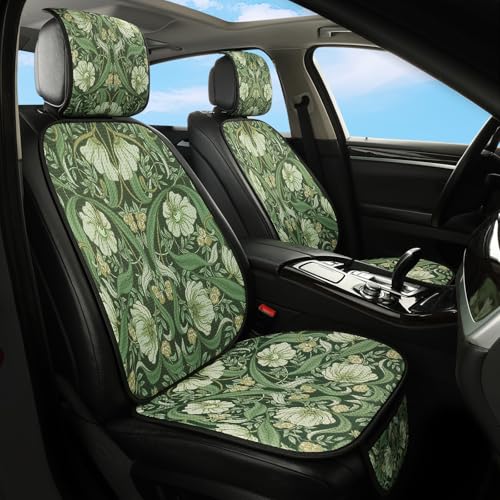 Car Seat Covers,Green Floral William Morris Desgin,Breathable 3D Air Fabric Automotive Seat Cushions, Vintage Boho Aesthetic Interior Accessories, Universal Fit, Machine Washable - color: William Moriis, size: 2 Front-Seat