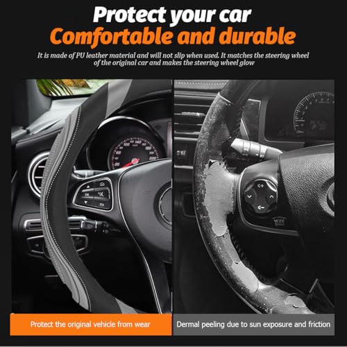 15 Inch Car Leather Steering Wheel Cover, Automotive Accessories Elastic Breathable Anti-Slip Soft Wheel Protector Fits Men and Women, Suitable for SUVs, Trucks, Vehicles and RVs (Light Gray) - color: Light Gray