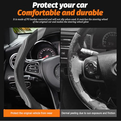 15 Inch Car Leather Steering Wheel Cover, Automotive Accessories Elastic Breathable Anti-Slip Soft Wheel Protector Fits Men and Women, Suitable for SUVs, Trucks, Vehicles and RVs (Light Gray) - color: Light Gray