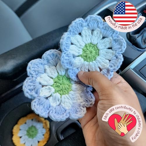 Cotton Car Coasters 2pc Car Cup Coasters Cute car Accessories for Women car Coaster for Cup Holders (Misty Bloom) - color: Misty Bloom