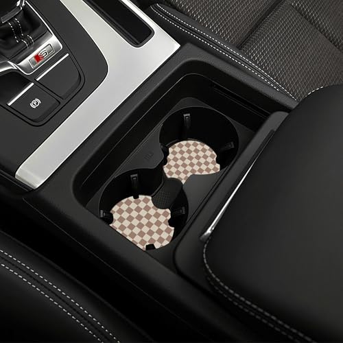 Checkered Brown Steering Wheel Cover - Universal 14-15 Inch Anti-Slip Breathable with 2 Pcs Car Coasters Suitable Men Women Checkered Car Wheel Cover Accessories - color: Checkered K