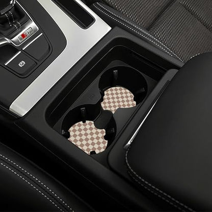 Checkered Brown Steering Wheel Cover - Universal 14-15 Inch Anti-Slip Breathable with 2 Pcs Car Coasters Suitable Men Women Checkered Car Wheel Cover Accessories - color: Checkered K