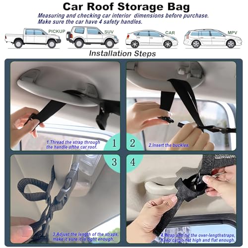 Car Ceiling Cargo Net for SUV,35.4"X25.6" Car Ceiling Storage,Load Capacity Automotive Cargo nets Interior Accessories for Van,Double-Layer Mesh Automotive Roof Camping Essentials