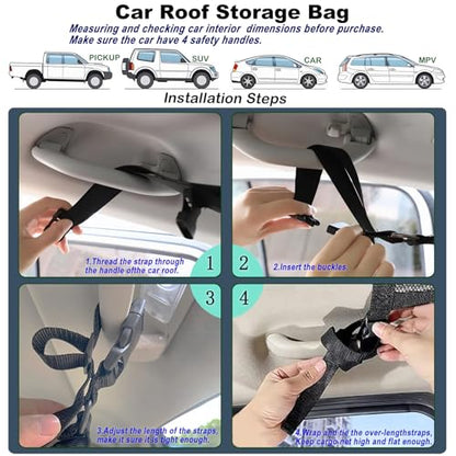 Car Ceiling Cargo Net for SUV,35.4"X25.6" Car Ceiling Storage,Load Capacity Automotive Cargo nets Interior Accessories for Van,Double-Layer Mesh Automotive Roof Camping Essentials