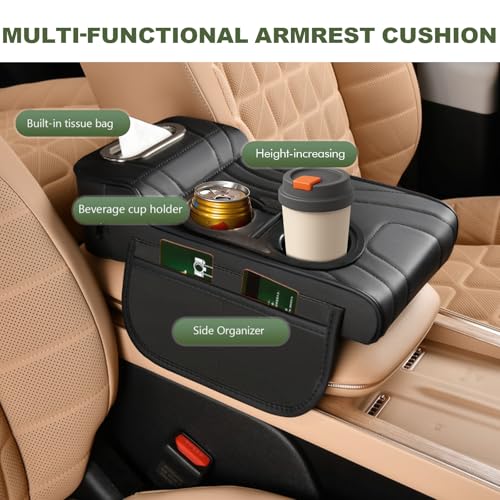 Upgrade Multifunctional Car Armrest Cushion,Center Console Cover with 2 Cup Holder,Arm Rest Cover for Car,Car Armrest Storage Box, Car Accessories Center Console Organizers for Most Cars - style: Style B