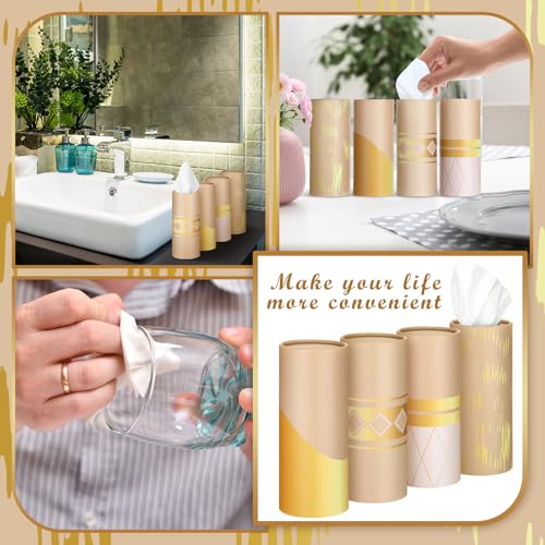 12 Pack Car Tissue Cylinder Holder Bulk with 3 Ply Facial Tissues, Round Napkin Holders for Car Cup Holder Cylinder Travel Paper Tubes Bulk Round Napkin Boxes Packs(Modern Gold Line) - style: Modern Gold Line