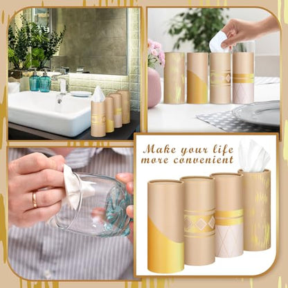12 Pack Car Tissue Cylinder Holder Bulk with 3 Ply Facial Tissues, Round Napkin Holders for Car Cup Holder Cylinder Travel Paper Tubes Bulk Round Napkin Boxes Packs(Modern Gold Line) - style: Modern Gold Line