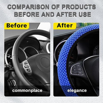 Kewucn Car Elastic Stretch Steering Wheel Cover, Soft Microfiber Breathable Ice Silk, Universal 15 Inch Anti-Slip Auto Steering Wheel Protector, Fit Car, SUV, Van, Sedan, Truck (Blue) - size: Blue