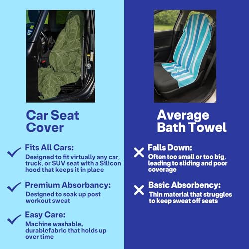 2 Pack Car Seat Towel Covers, Sweat Protector for Front Seats, Premium Thickened Microfiber with Elastic Strap, Breathable & Quick Dry, Machine Washable Cover for Gym Running Universal Fit Banana Leaf