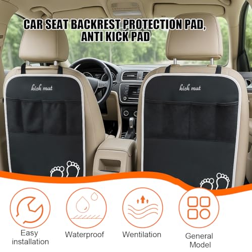 Car Kick Mats Backseat Organizer, 2PCS 2 in 1 Anti Kick Waterproof Back Seat Protector with 2 Storage Pockets, Large Capacity Auto Seat Accecories for Pets Kids, Universal Fit