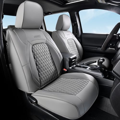 Coverado Tacoma Front Seat Covers, Faux Leather Custom Fit for 2005-2015 Toyota Tacoma Double/Crew Cab Base, PreRunner, SR5, Limited, TRD Sport, Front Seat Protection (Gray) - color: Gray, size: Front（2005-2015）