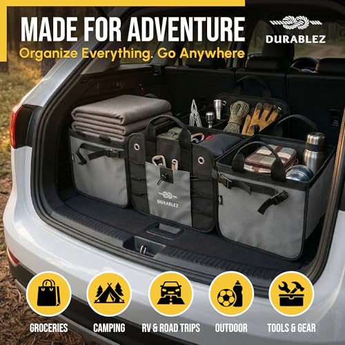 Modular 5-Section Trunk Organizer XL – Car Storage for Groceries, Tools, Sports Gear, Emergency Kits – Extra Large Multi-Module Cargo Box, Foldable, Detachable, Heavy Duty Design – Gray