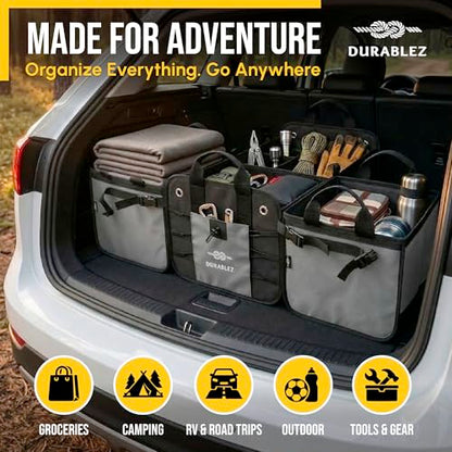 Modular 5-Section Trunk Organizer XL – Car Storage for Groceries, Tools, Sports Gear, Emergency Kits – Extra Large Multi-Module Cargo Box, Foldable, Detachable, Heavy Duty Design – Gray