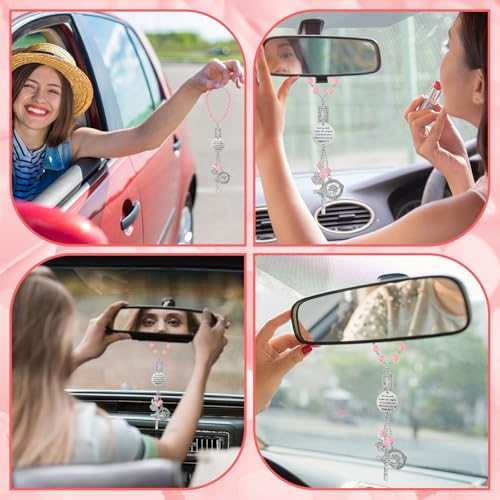 Car Rosary for Rearview Mirror Cross Car Charm Rosary for Mirror Hanging Psalm 91: 11 Bible Verse Charm Bracelets Religious Gifts New Driver Guardian Angel Gift for Women