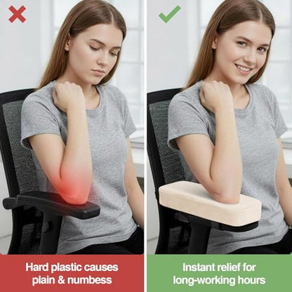 Smiry Ergonomic Office Chair Armrest Pads, Memory Foam Arm Rest Covers, Non-Slip Armrest Cushion with Adjustable Buckles and Straps, Elbow Relief for Desk, Gaming & Wheelchair (Cream, Set of 2) - color: Cream