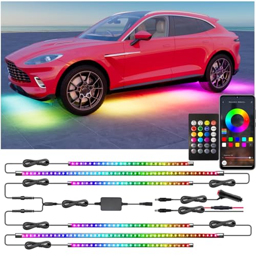 Underglow Led Lights for Cars, 6 pcs RGB-IC Smart LED Lights with Dream Color Chasing and 16 Million Colors with App and Remote Control, Waterproof Underglow Kit for Cars, SUVs, Trucks