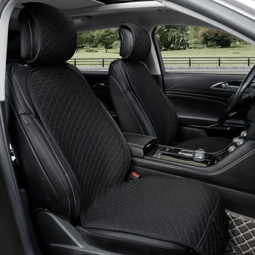 2 Pack Car Seat Covers, Front Seat Covers for Cars, Breathable Linen Car Seat Protector, Universal Fits for Most Automotive, Vehicles, SUVs, Cars, Sedans(Black) - color: Black