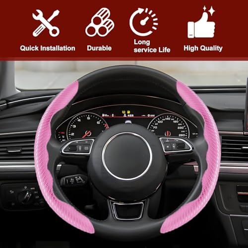 Universal Fit Carbon Fiber Steering Wheel Cover, Segmented Steering Wheel Protector, Carbon Fiber Anti-Skid Steering Wheel Cover Car Interior Accessories (2 Pcs Pink) - color: pink