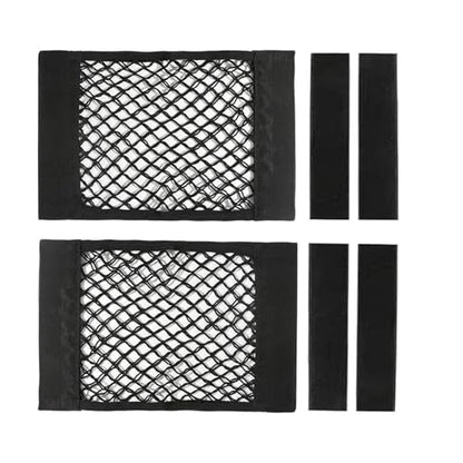 ZMD 2Pcs Universal Mesh Cargo Net with Adhesive Tape, 9.8x15.7in Small Cargo Car Storage Net RV Storage Netting Mesh Pocket Net Wall Sticker Organizer for Car Rv Trunk Boat (Black) - size: 15.7 x 9.8 Inches