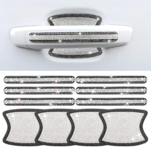 10 PCS Bling Car Door Handle Protector, Shiny Crystal Rhinestone Anti-Scratch Universal Cars Door Handle Protective Cover, Glitter Auto Accessories for Women (Black and White) - color: Blcak and White
