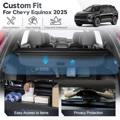 Powerty Cargo Cover for 2025 2026 Chevy Equinox & GMC Terrain Accessories Trunk Cover Retractable Trunk Shielding Shade Cargo Luggage Cover with Storage Cargo Net No Gap - size: 6) Chevy Equinox & GMC Terrain | 2025-2026