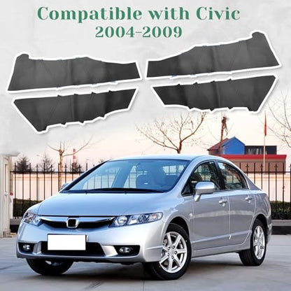 4PCS Door Panel Cover Compatible with Honda Civic 2004-2009 Front and Back Vinyl Leather Insert Cards Protector Trim Black (Only Leather Part)
