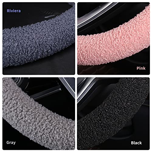 Furry Winter Car Steering Wheel Cover for Women, Soft Fleece Plush Warm Universal Auto Accessories for Jeep, Truck, Van, F150, Fuzzy, Anti Slip, Gray, Large Size, 15.2-16in