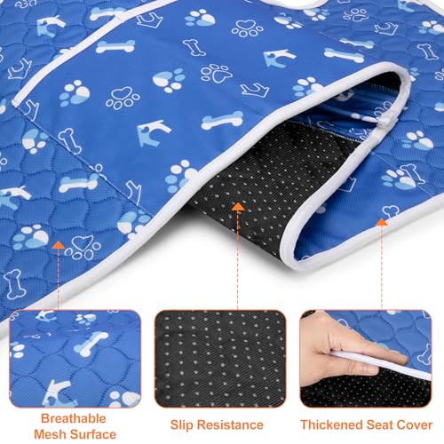 Golf Cart Seat Covers, Universal Golf Cart Seat Towel Blanket with 4 Front Pockets & Nonskid Bottom Fits for EZGO, Yamaha, Club Car and More 2 Person Seats Golf Carts - color: Blue Dog Paw Bone