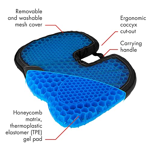 HEALTHMATE IN9115 Comfy Gel Coccyx Cushion Gel Seat Cushion for Long Sitting for Back, Sciatica and Tailbone Pain Relief, for Office Chair, Car, Wheelchair, Long Trips - size: Wedge