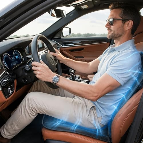 ZONETECH Cooling Car Seat Cushion 12V Black Automotive Adjustable Temperature Comfortable Car Seat Cooling Pad, Cooling Car Seat Cover for Car SUV Truck Universal Fit - color: Black 1 Pack