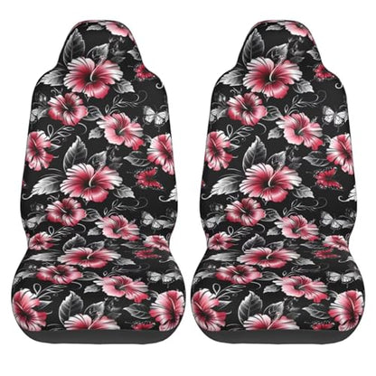 Red Floral Seat Covers Universal Fit Most Cars SUVs Trucks Vans Hibiscus Flowers Front Bucket Seats Protector Keep Clean from Sweat Dirt Gray Hawiin Aloha Leaf Seat Covers - color: Red Floral