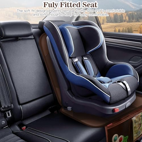 Sinvitron Car Seat Protector for Child Car Seat, Waterproof Car Seat Cover for Leather and Fabric Seats, 2 Mesh Pockets, Non-Slip Bottom, Thick Padding Cushion(1 Pack, Brown) - color: 1 Pack Brown