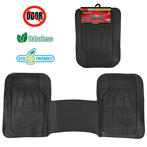 Motor Trend FlexTough 3-Row Heavy Duty Rubber Floor Mats & Liners Mega Truck/SUV/Van Combo - Heavy Duty All Weather Protection, Universal Trim to Fit, Black - color: Black
