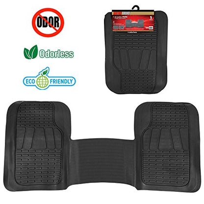 Motor Trend FlexTough 3-Row Heavy Duty Rubber Floor Mats & Liners Mega Truck/SUV/Van Combo - Heavy Duty All Weather Protection, Universal Trim to Fit, Black - color: Black